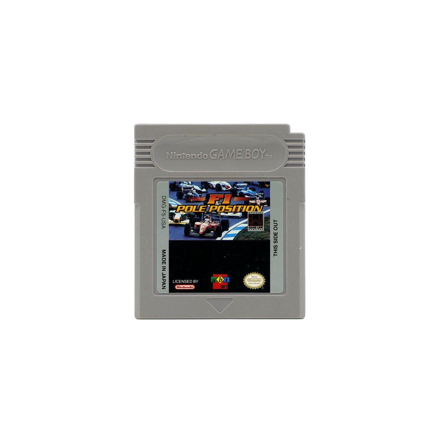 F1 Pole Position Spiel für Game Boy Game mit Black Label-Fehldruck auf der unteren Hälfte des Aufklebers in gutem Zustand - Vorderseite