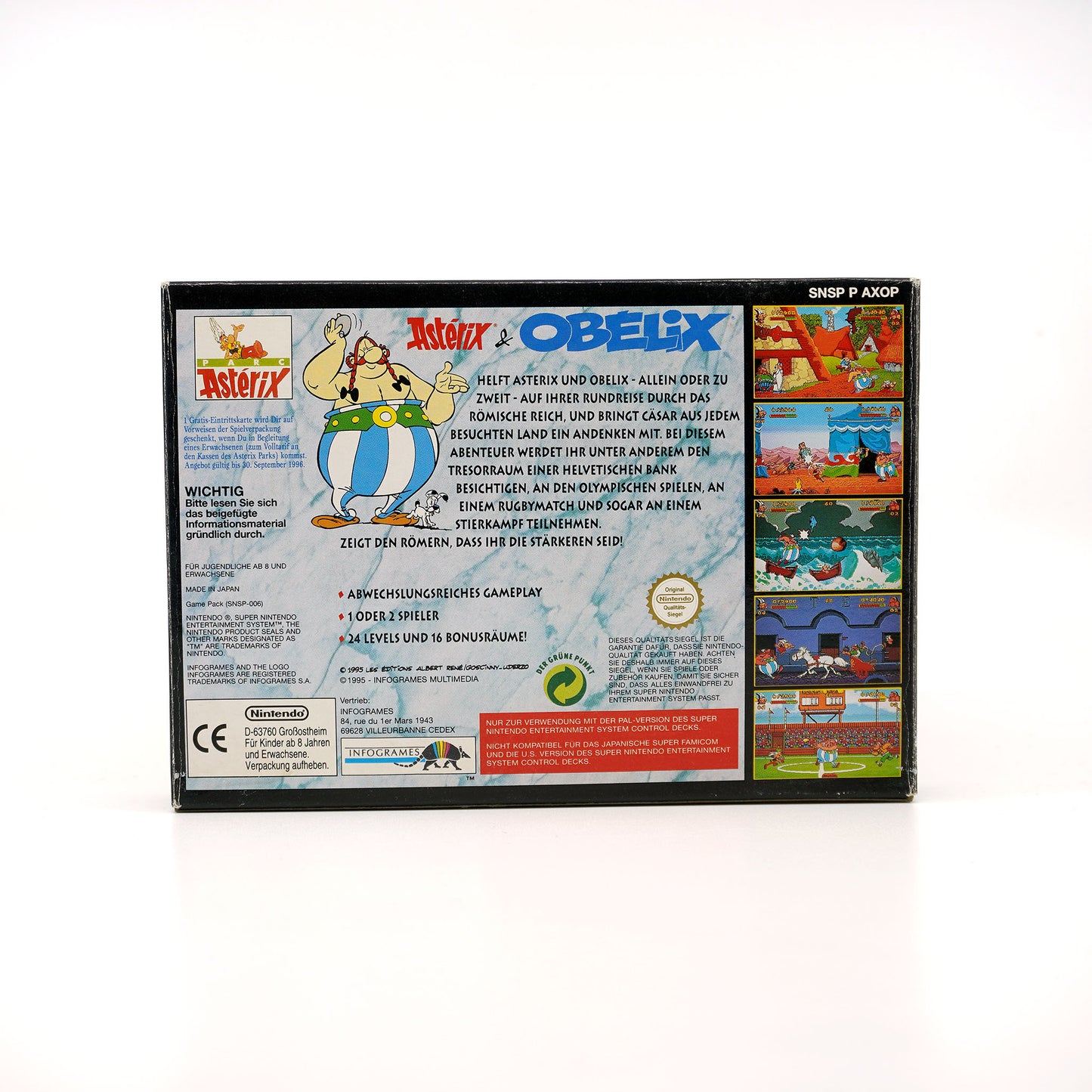 Asterix und Obelix Spiel für SNES in Originalverpackung - Rückseite