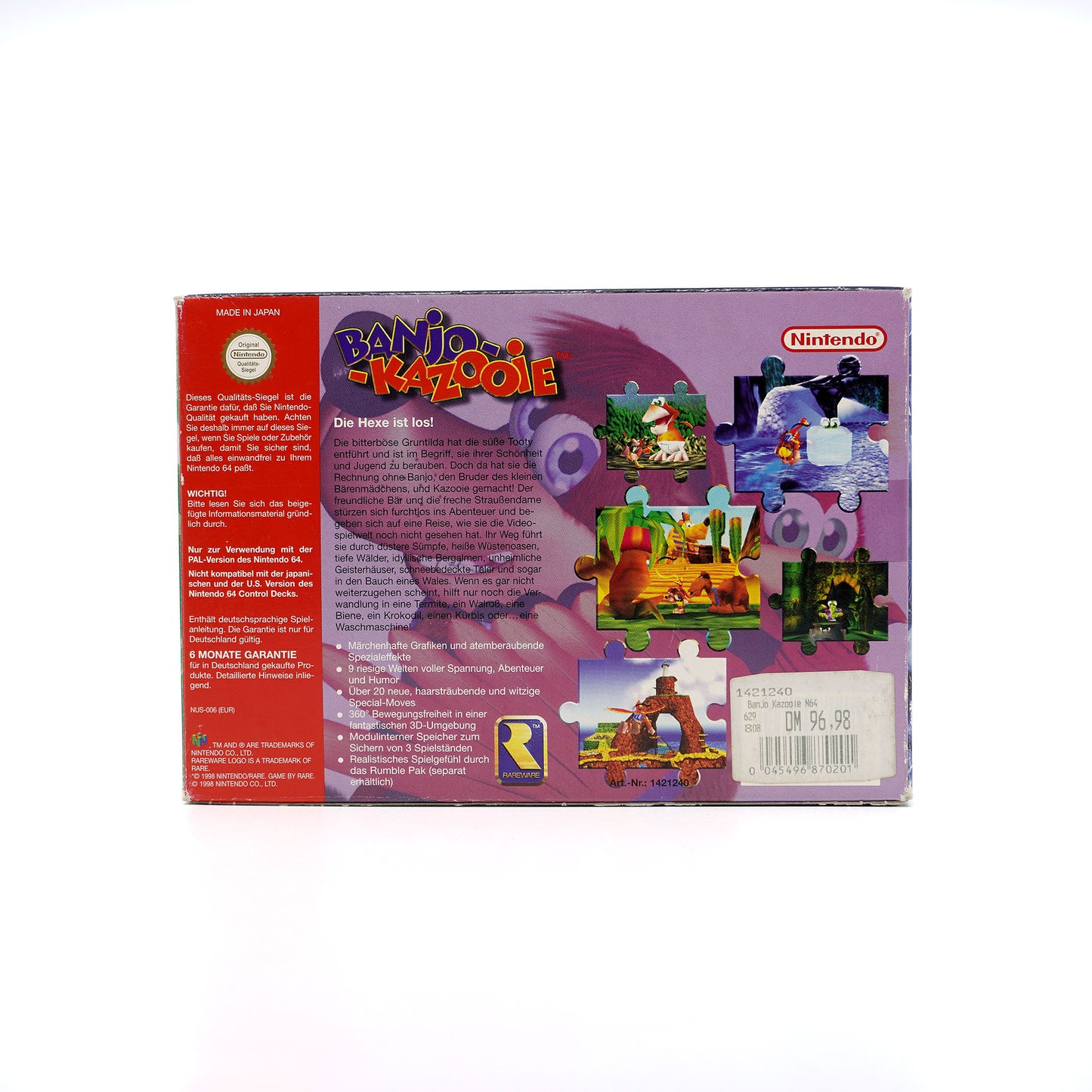 Banjo-Kazooie Spiel für Nintendo 64 in Originalverpackung - Rückseite