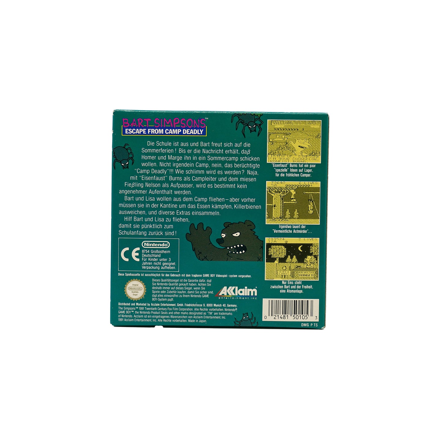 Bart Simpson's Escape from Camp Deadly Spiel für Game Boy in Originalverpackung - Rückseite