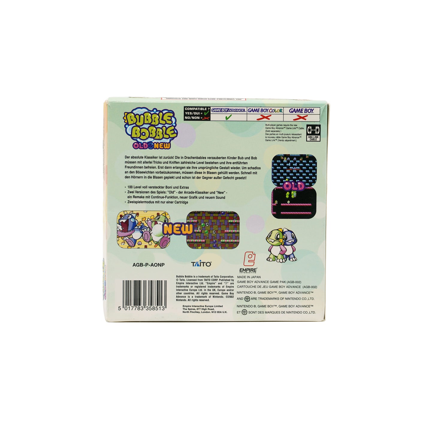 Bubble Bobble Old & New Spiel für Game Boy Advance in Originalverpackung - Rückseite