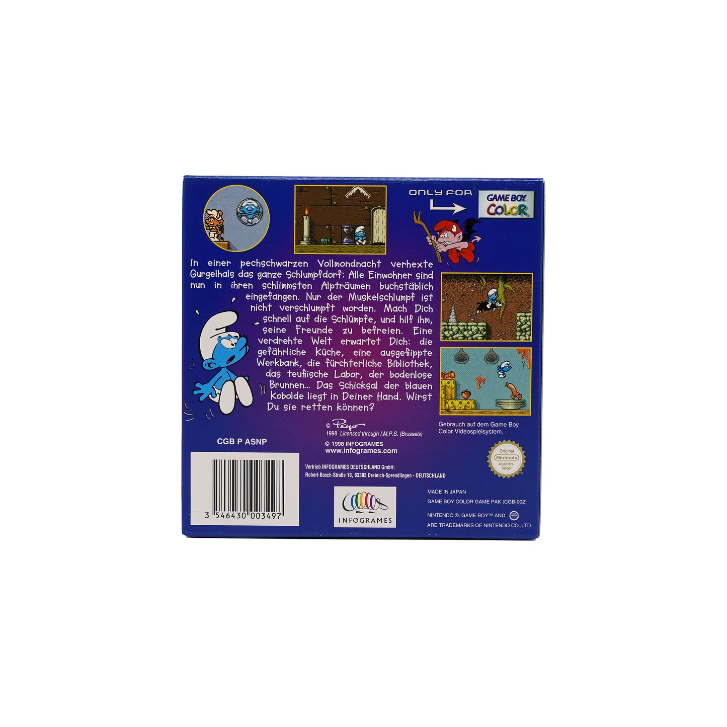 Die Schlümpfe: Im Alptraumland Spiel für Game Boy Color in Originalverpackung - Rückseite