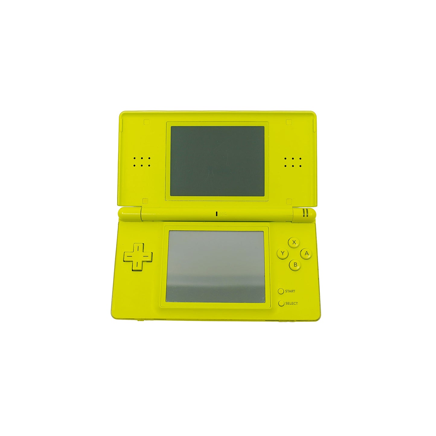 Nintendo DS Lite Konsole in Lime Green in gebrauchtem Zustand - Vorderansicht geöffnet