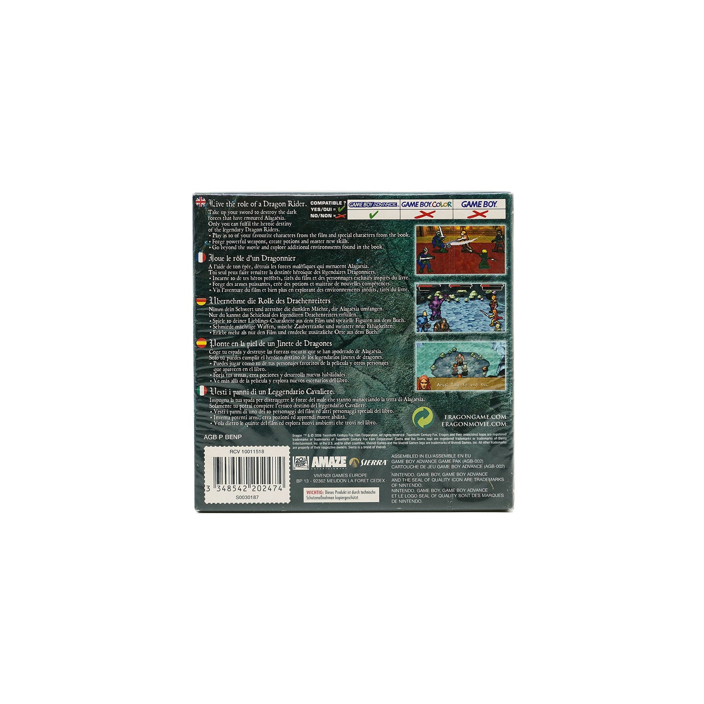 Eragon Spiel für Game Boy Advance in versiegelter Originalverpackung - Rückseite
