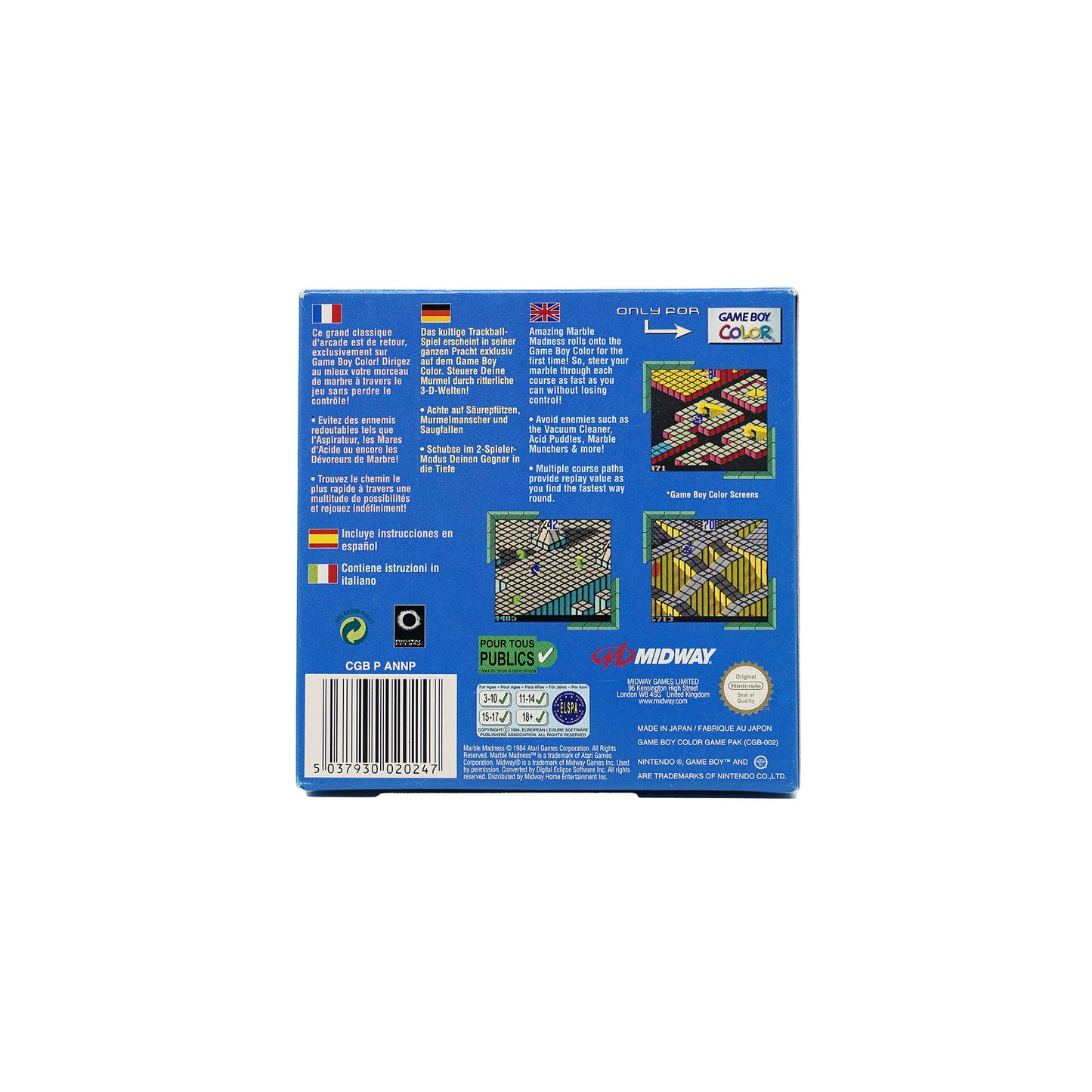 Marble Madness Spiel für Game Boy Color in Originalverpackung - Rückseite