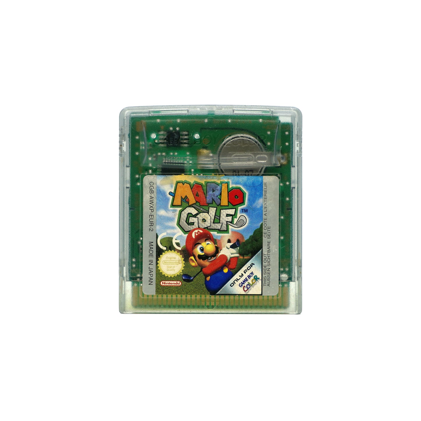 Mario Golf Spiel für Game Boy Color in transparentem Gehäuse in gebrauchtem Zustand - Vorderseite
