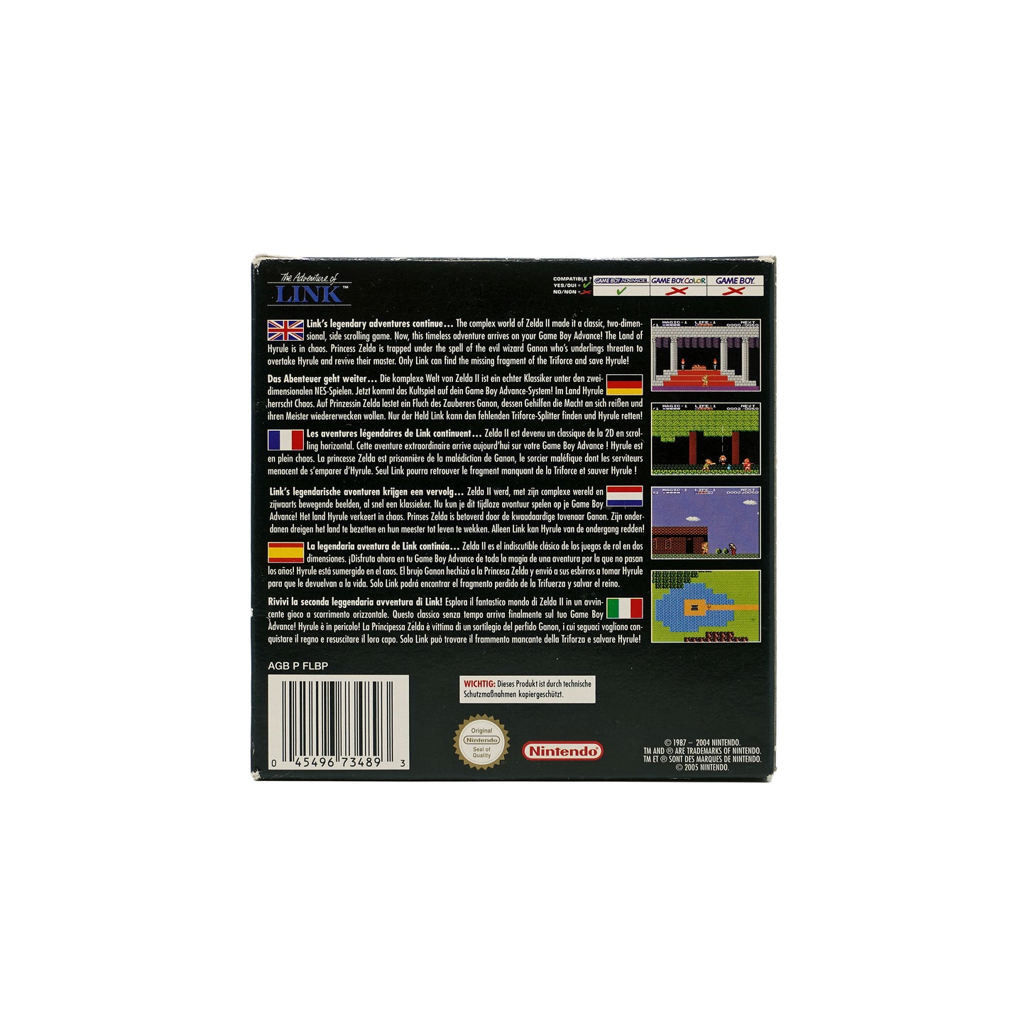 NES Classics: Zelda II: The Adventure of Link Game Boy Advance in Originalverpackung - Rückseite