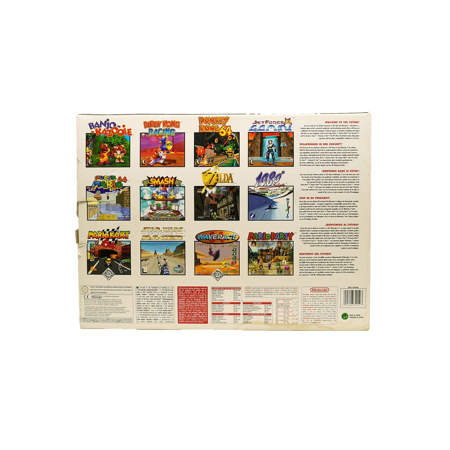 Orange Nintendo 64 Konsole in Originalverpackung - Rückseite