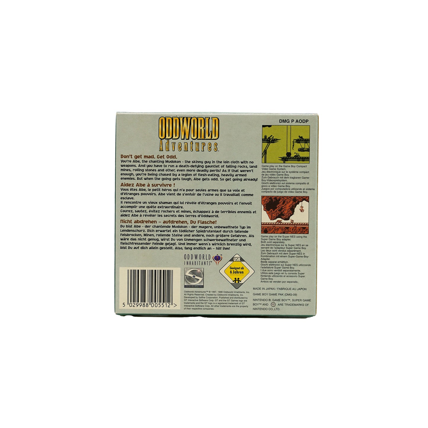 Oddworld Adventures Spiel für Game Boy in Originalverpackung - Rückseite