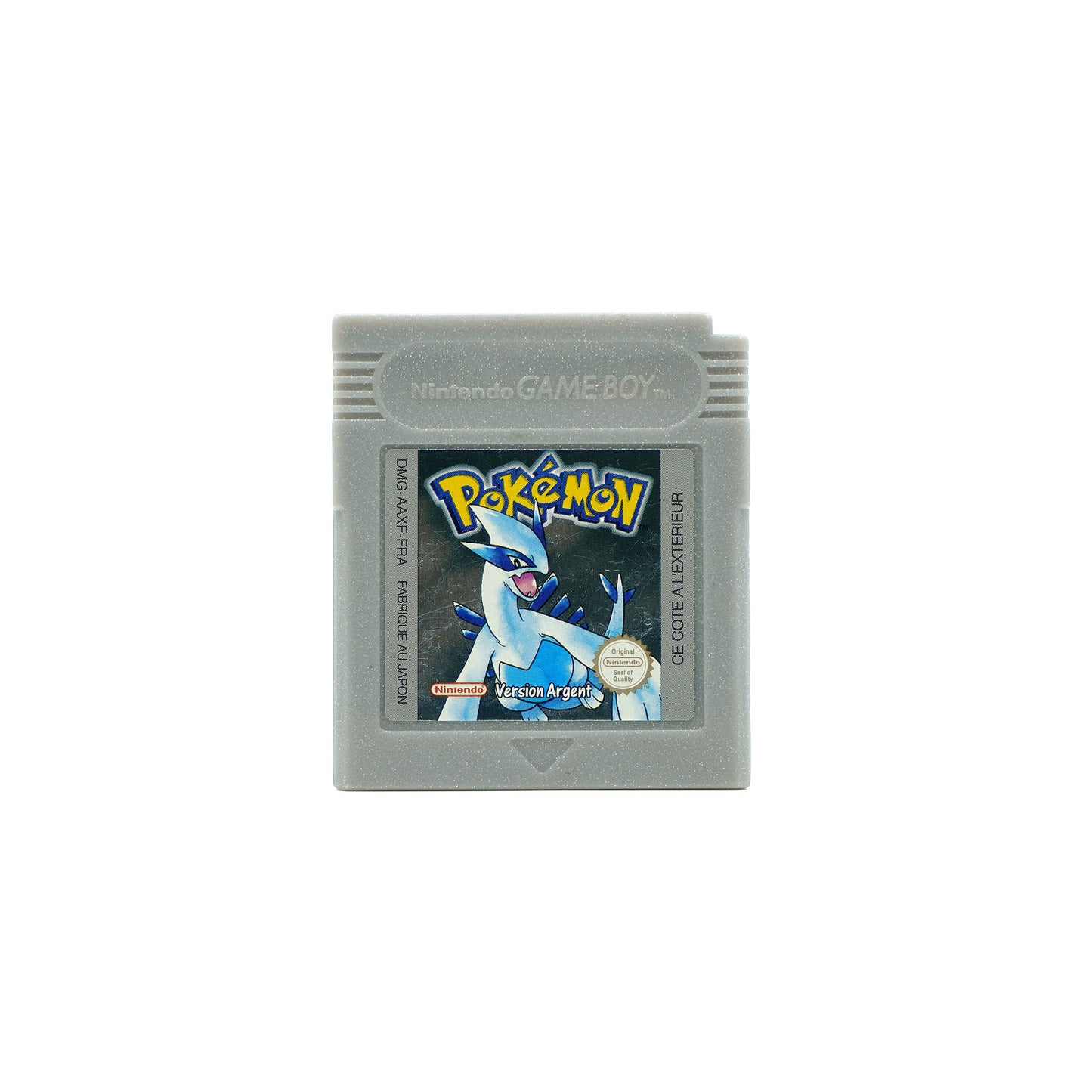 Pokémon Silber Spiel für Gameboy Color auf Französisch in glitzerndem, silbernen Gehäuse - Vorderseite