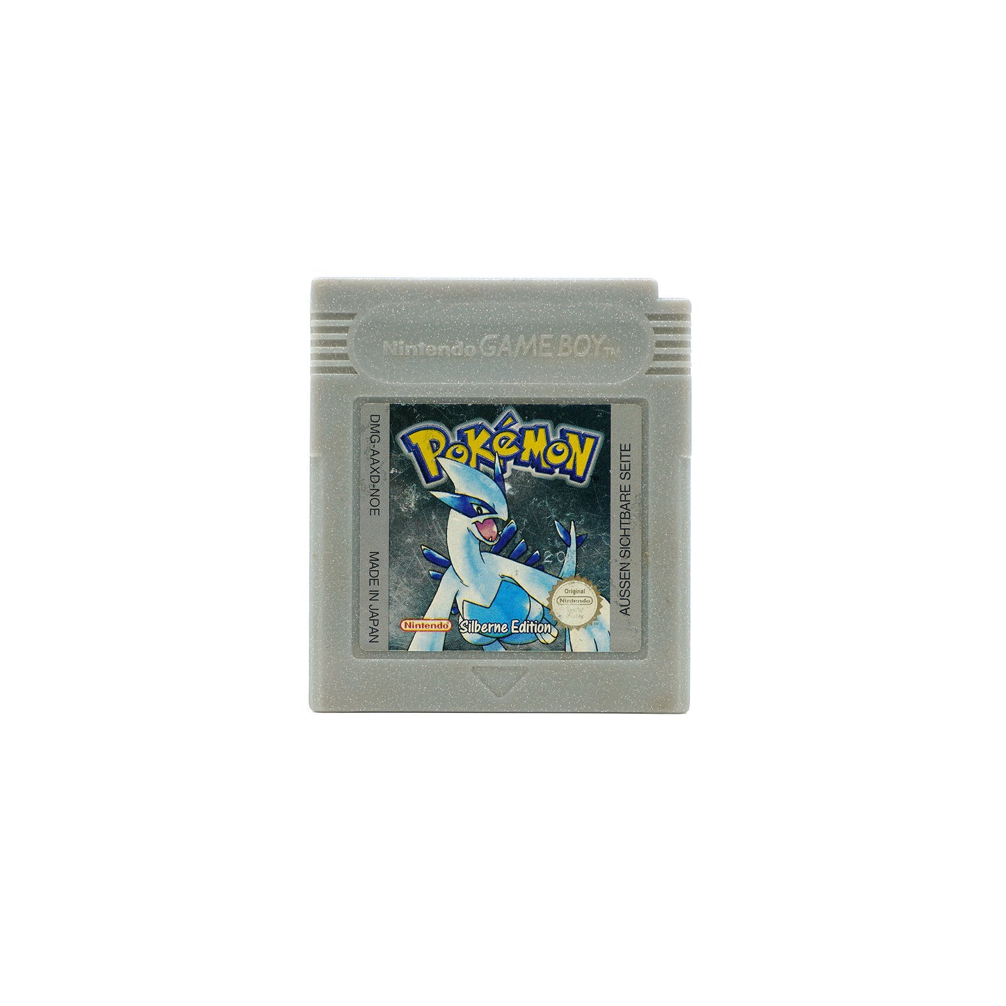 Pokémon Silber Spiel für Gameboy Color in glitzerndem, silbernen Gehäuse - Vorderseite