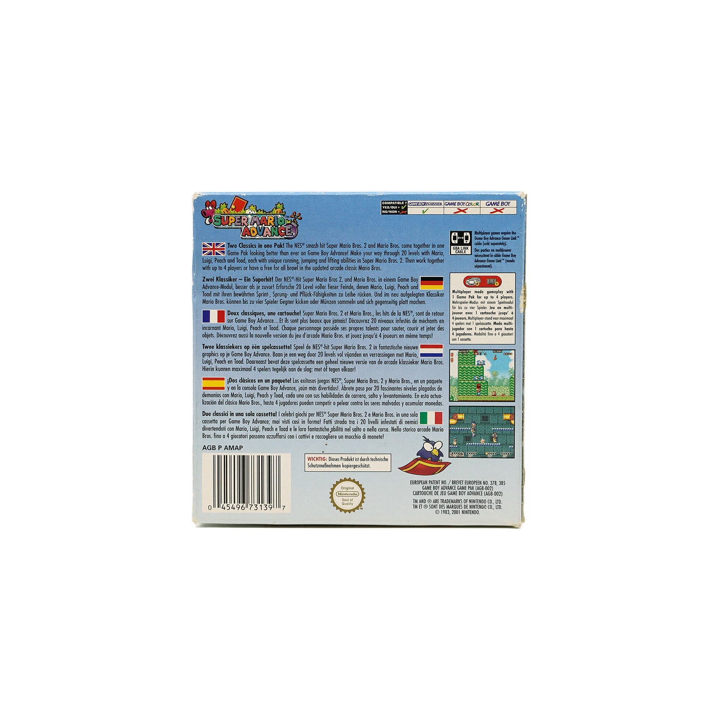 Super Mario Advance Spiel für Game Boy Advance in Originalverpackung - Rückseite