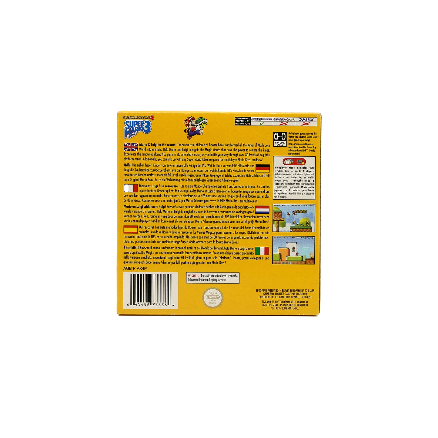 Super Mario Bros. 3 Spiel für Game Boy Advance in Originalverpackung - Rückseite