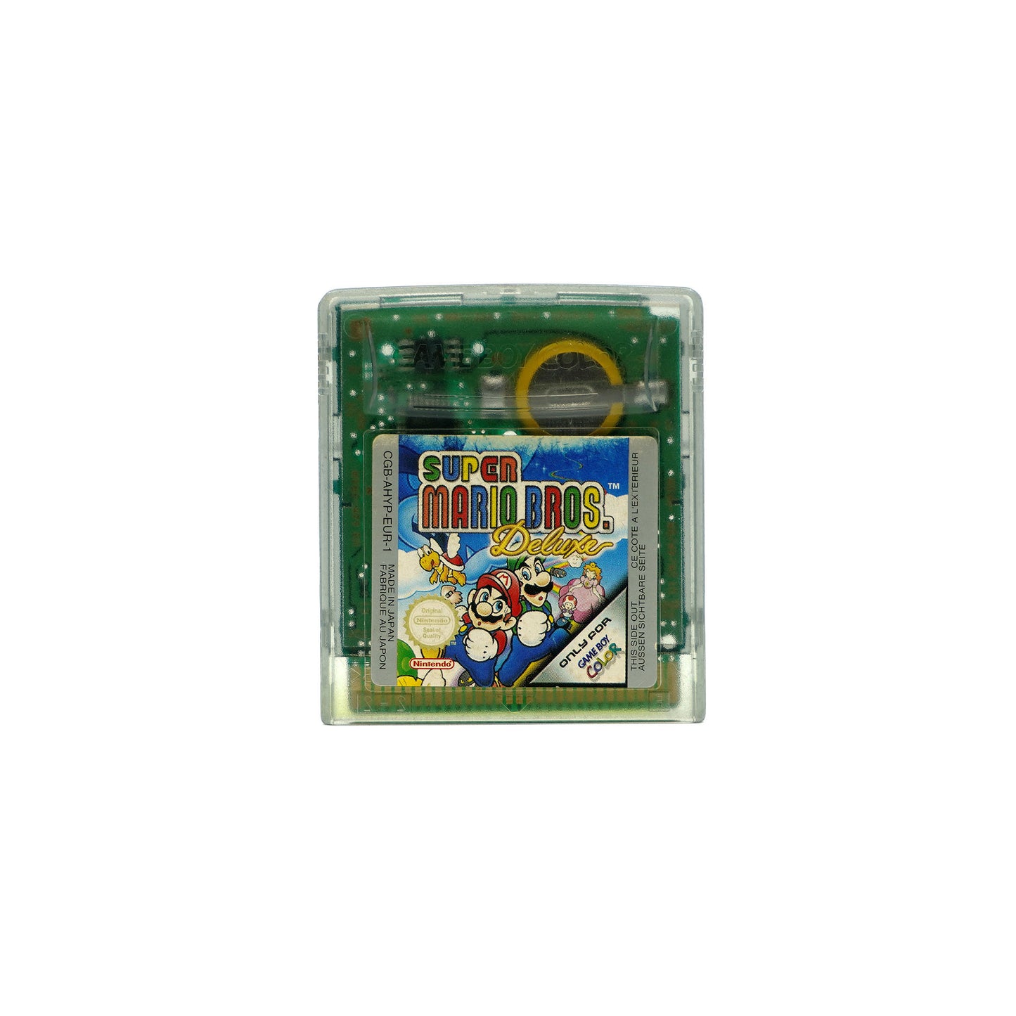 Super Mario Bros. Deluxe Spiel für Gameboy Color in transparentem Gehäuse in gebrauchtem Zustand - Vorderseite