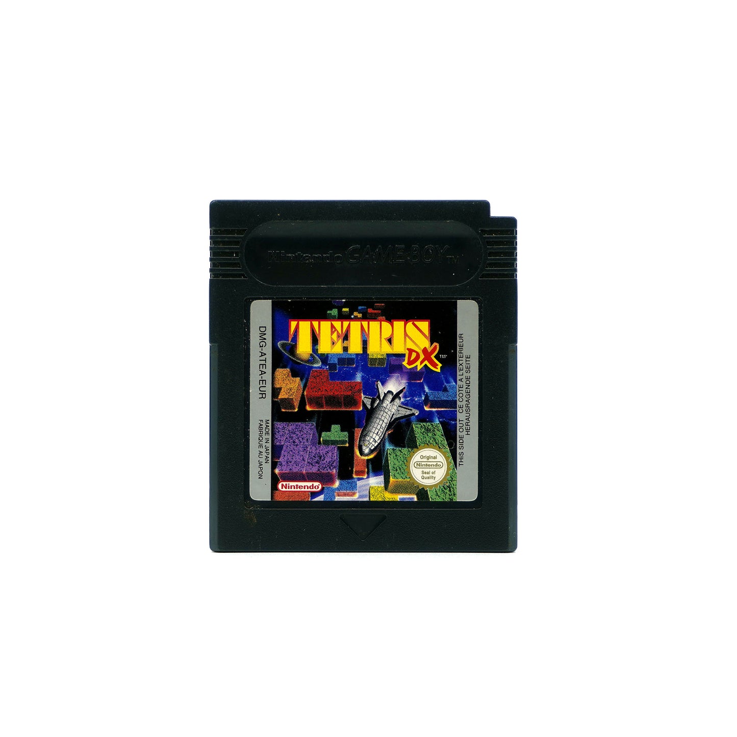 Tetris DX Spiel für Gameboy Color in schwarzem Gehäuse - Vorderseite