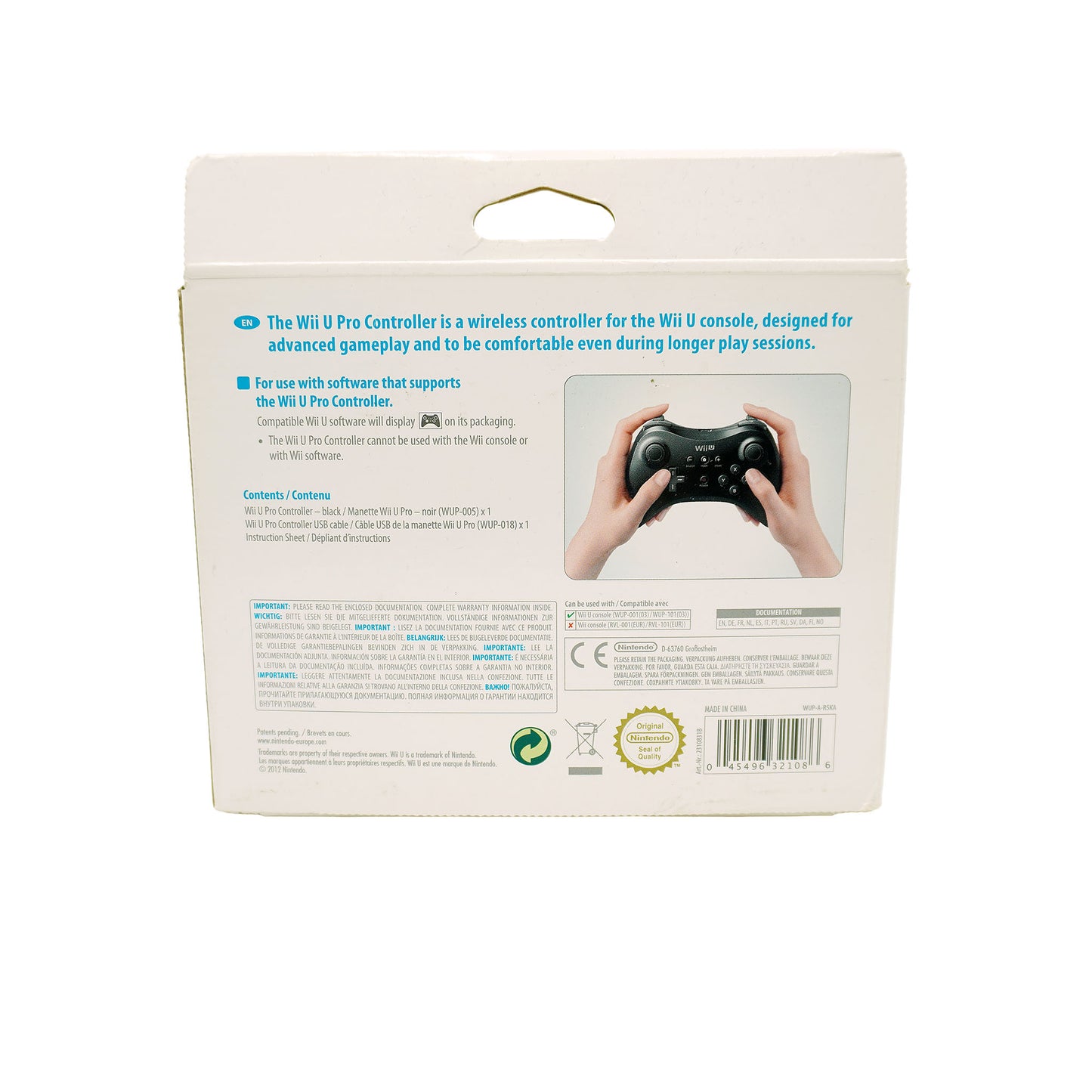 Wii U Pro Controller in schwarz und Originalverpackung - Produktfoto Rückseite