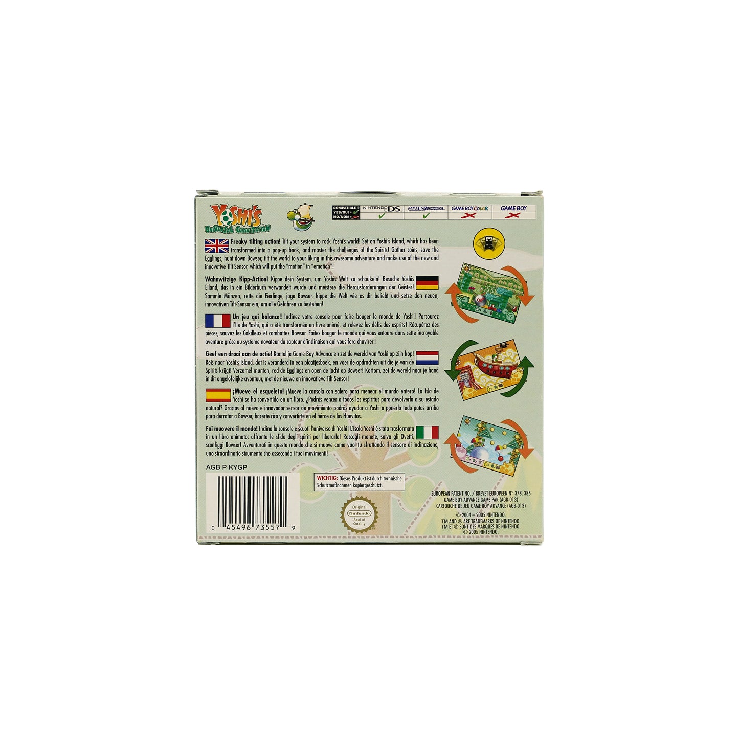 Yoshi's Universal Gravitation Spiel für Game Boy Advance in Originalverpackung - Rückseite