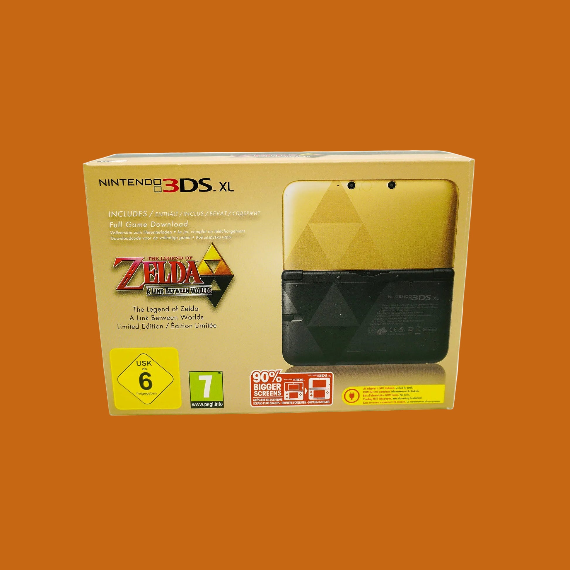 Nintendo 3DS XL Konsole - Zelda A Link Between Worlds Limited Edition in Originalverpackung - Produktfoto Box Vorderseite