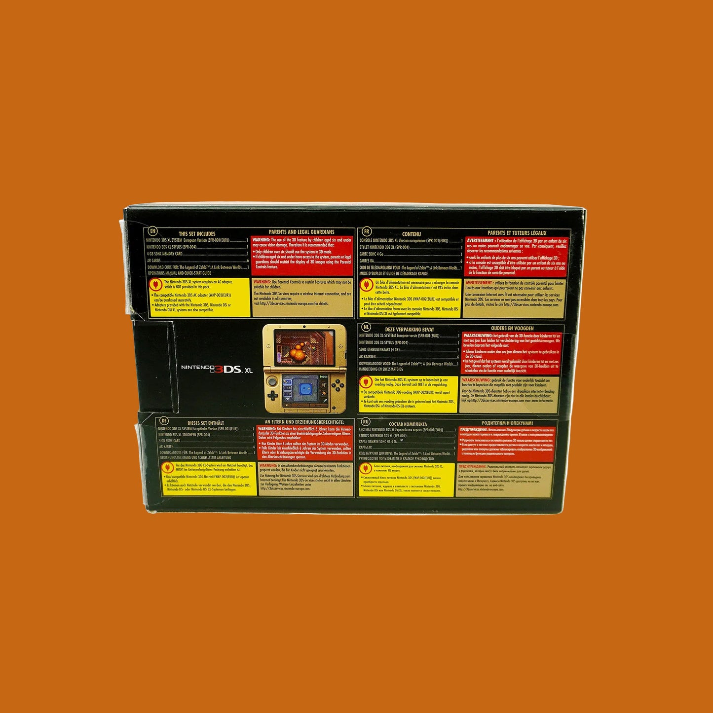 Nintendo 3DS XL Konsole - Zelda A Link Between Worlds Limited Edition in Originalverpackung - Produktfoto Box Rückseite