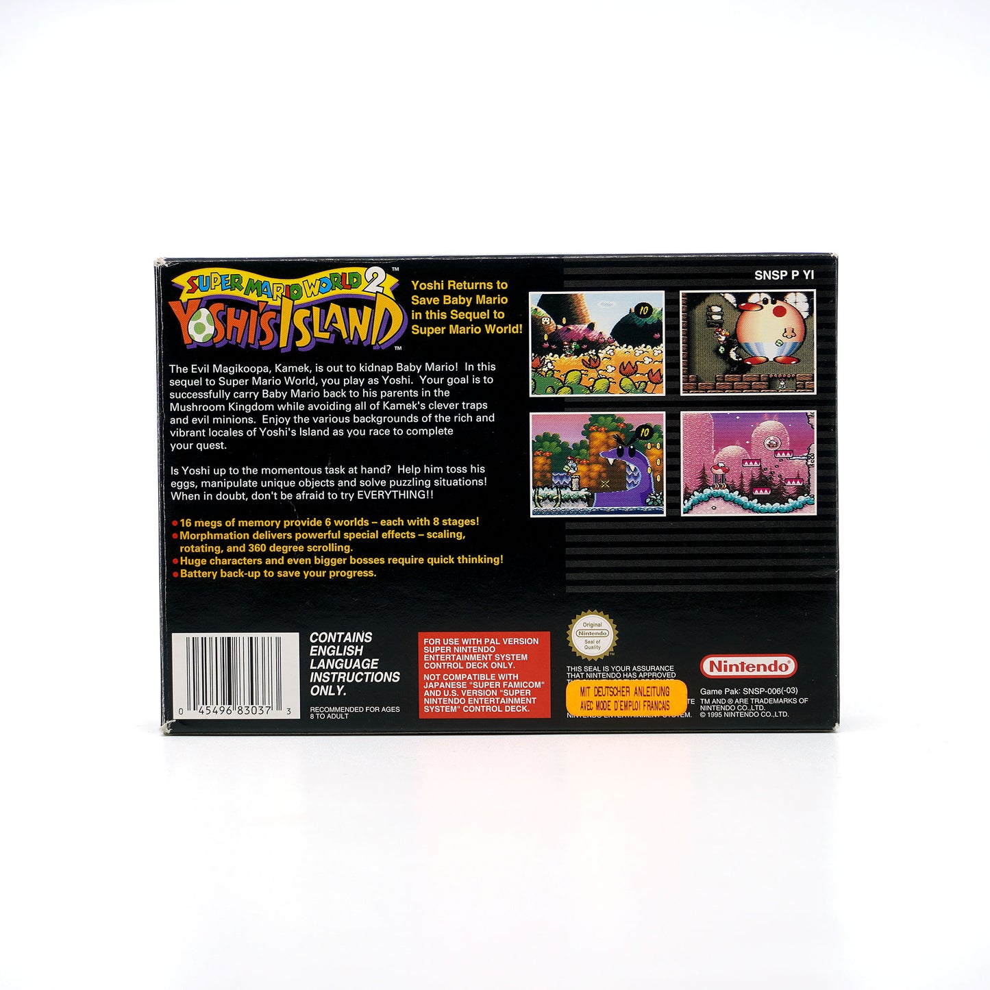 Super Mario World 2 Yoshi's Island für Super Nintendo Entertainment System in Originalverpackung - Rückseite