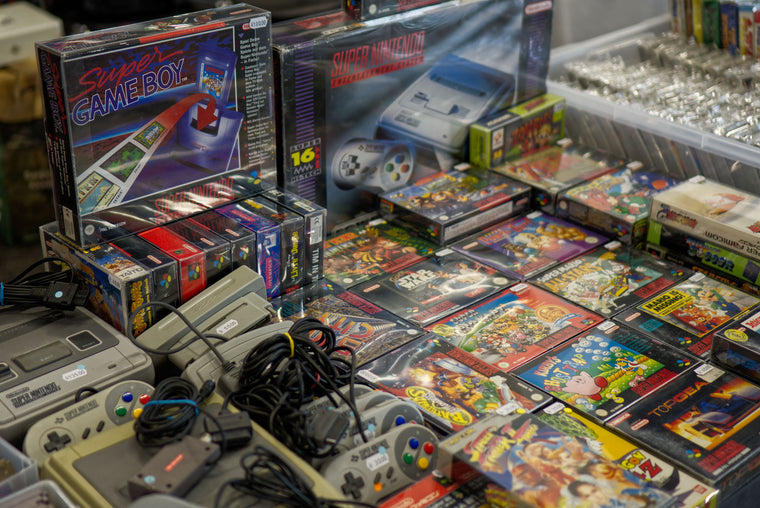Auslege an Retro-Games und Konsolen im Zockbar Laden in Bern