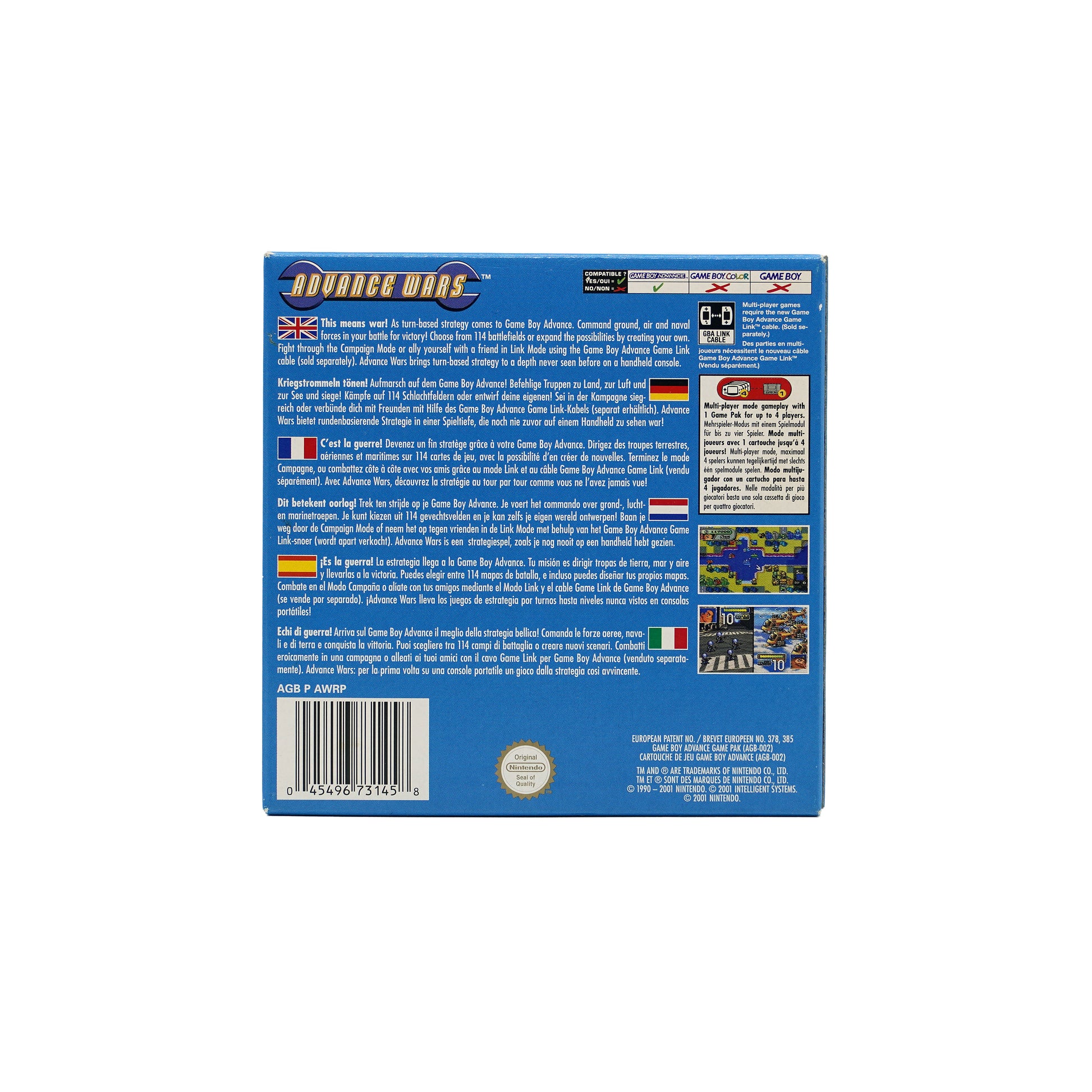 Advance Wars Spiel für Game Boy Advance in Originalverpackung - Rückseite