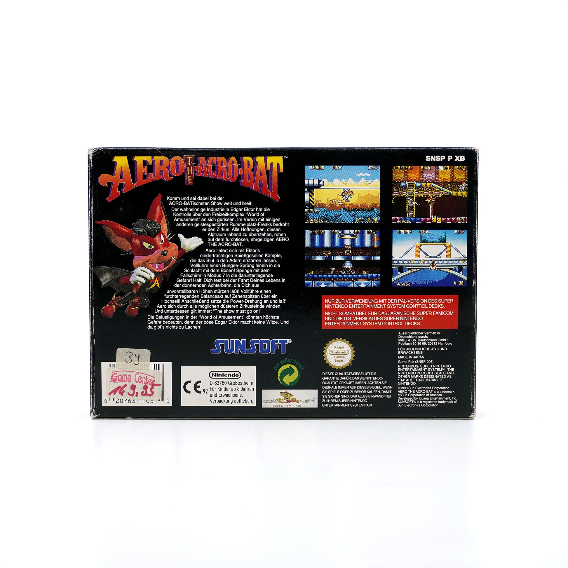 Aero the Acro-Bat Spiel für SNES in Originalverpackung - Rückseite