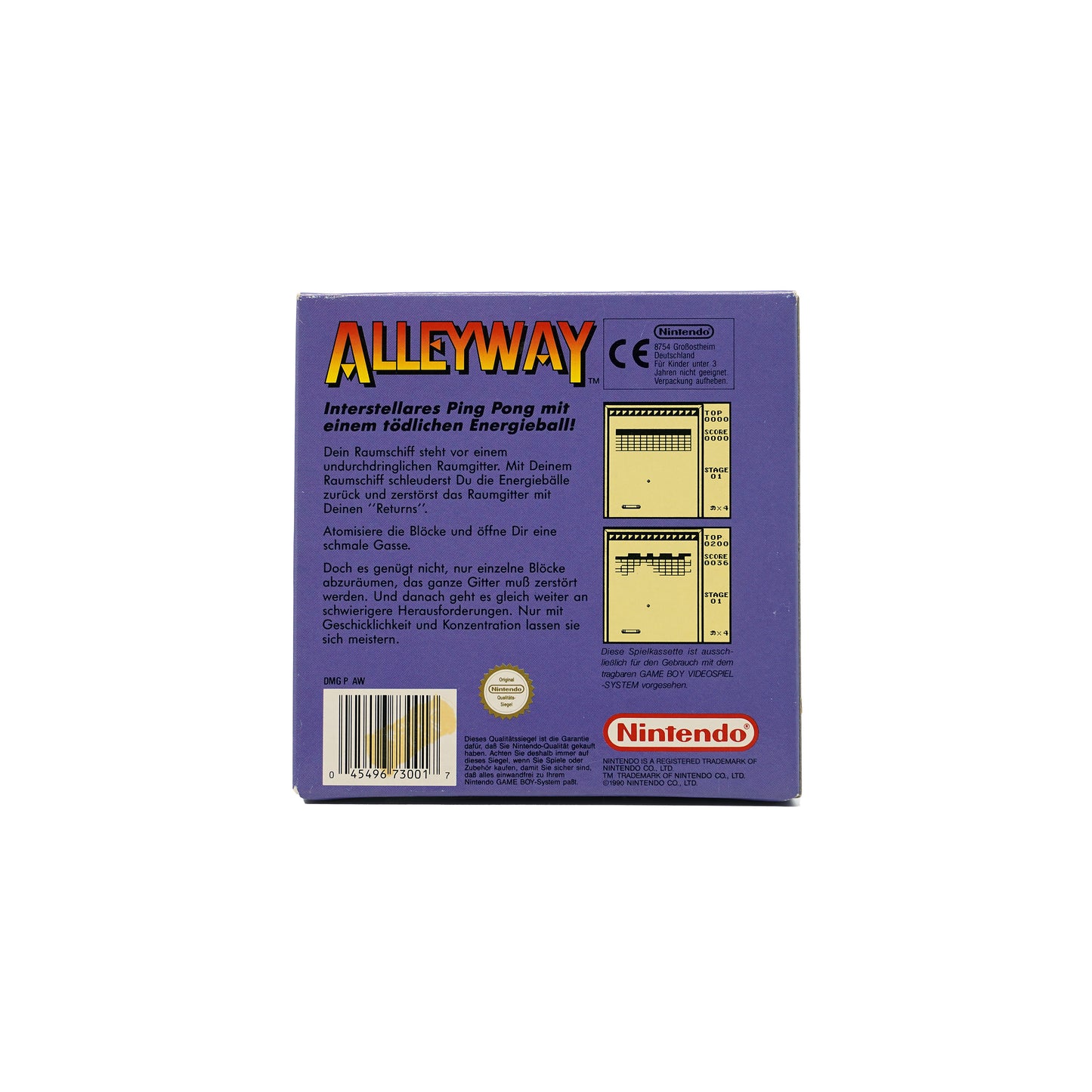 Alleyway Spiel für Game Boy in Originalverpackung - Rückseite