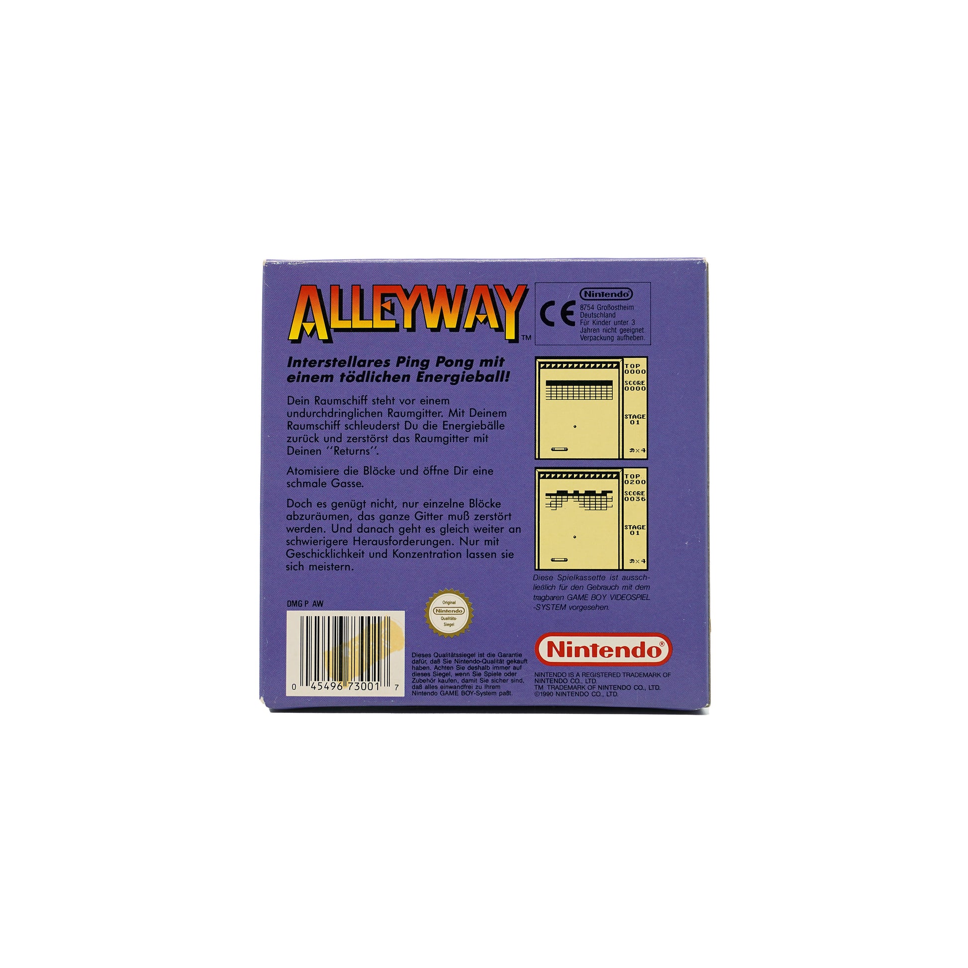 Alleyway Spiel für Game Boy in Originalverpackung - Rückseite
