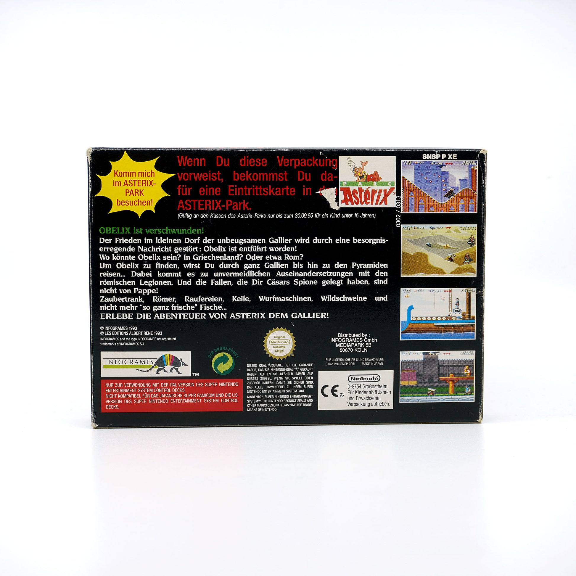Asterix Spiel für SNES in Originalverpackung - Rückseite