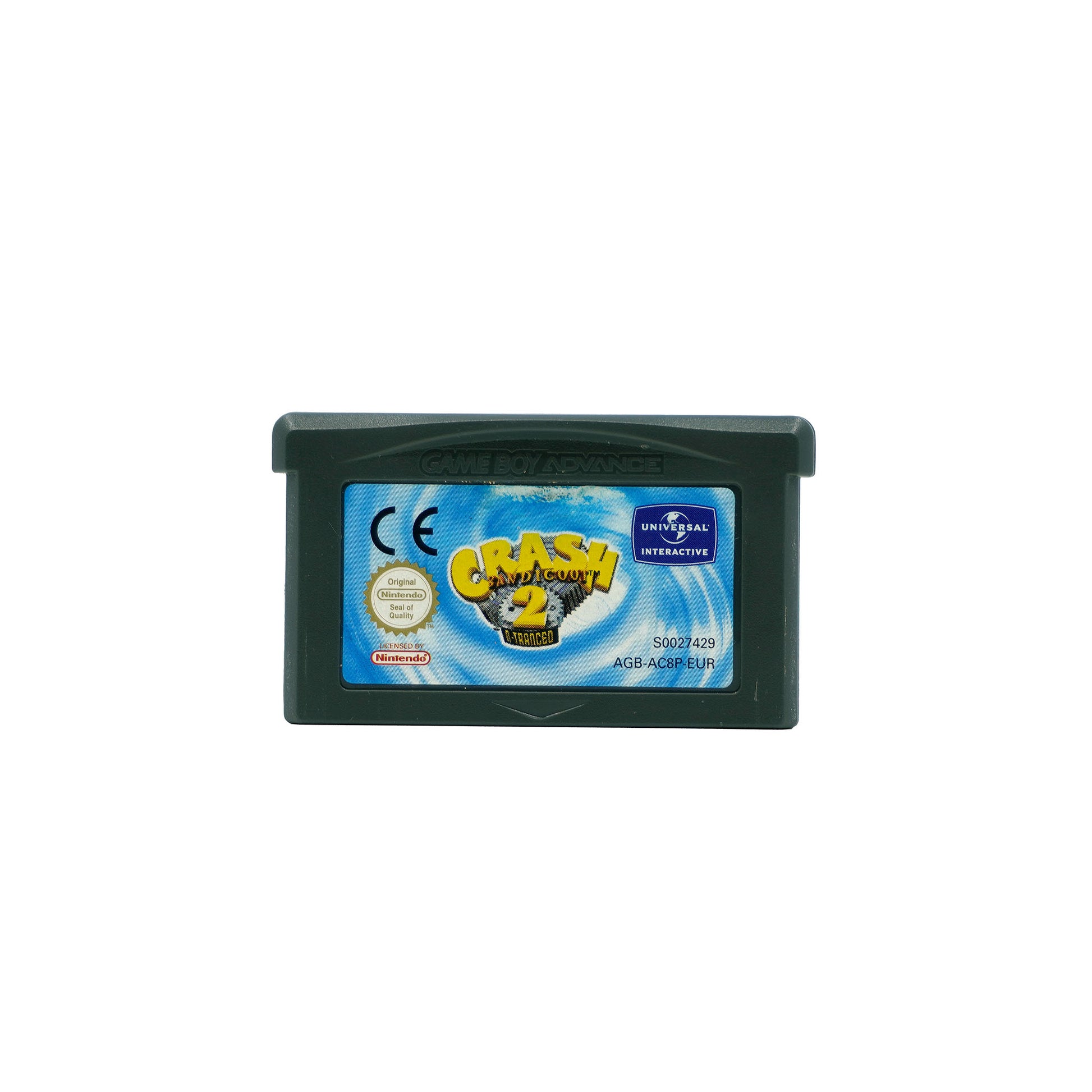 Crash Bandicoot 2: N-Traced Spielmodul für Game Boy Advance - Vorderseite, Etikett mit Gebrauchsspuren