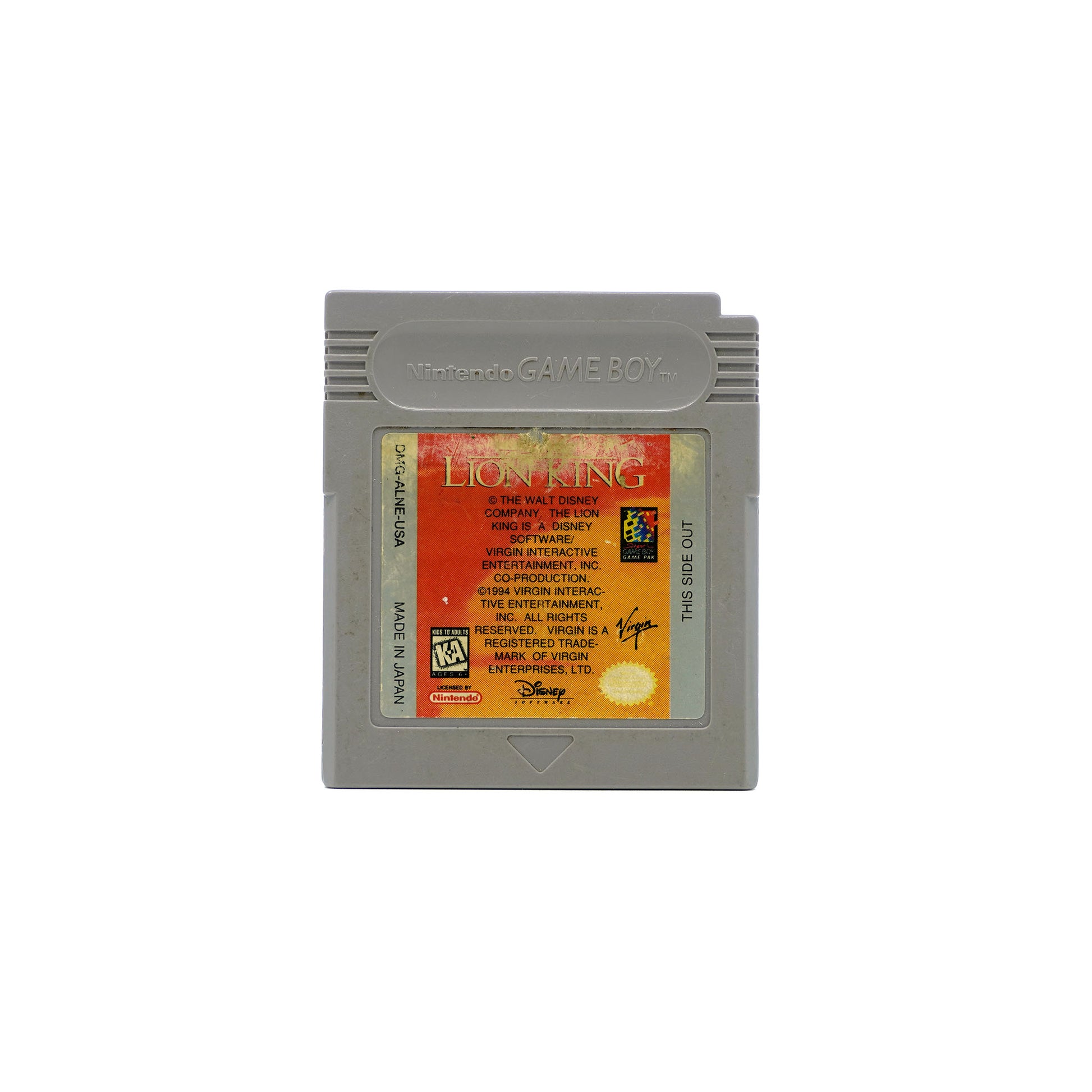 Der König der Löwen Spiel für Game Boy mit Text Sticker in stark gebrauchtem Zustand - Vorderseite