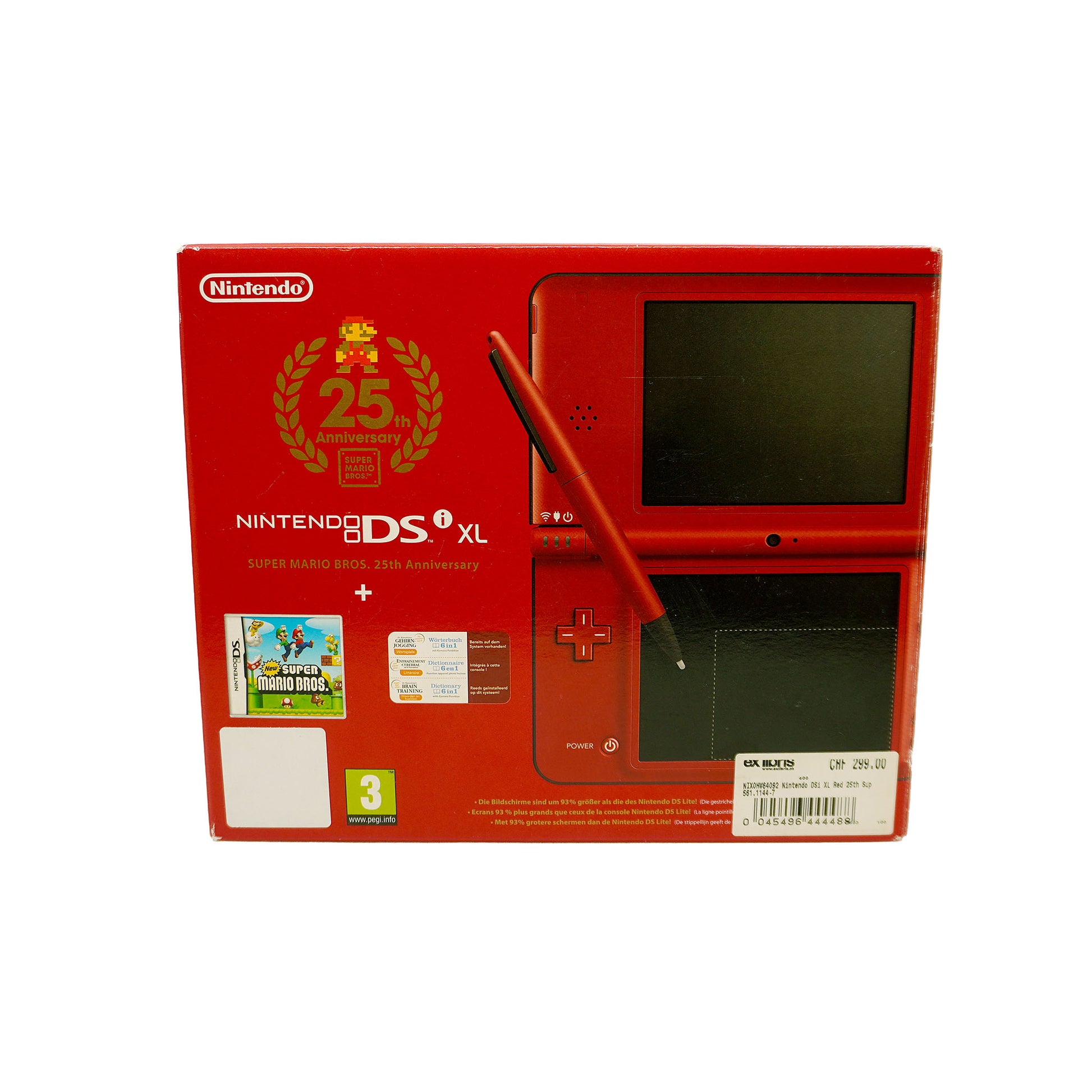 Nintendo DSi XL Konsole - Super Mario Bros. 25th Anniversary Edition in Originalverpackung - Produktfoto Box Vorderseite