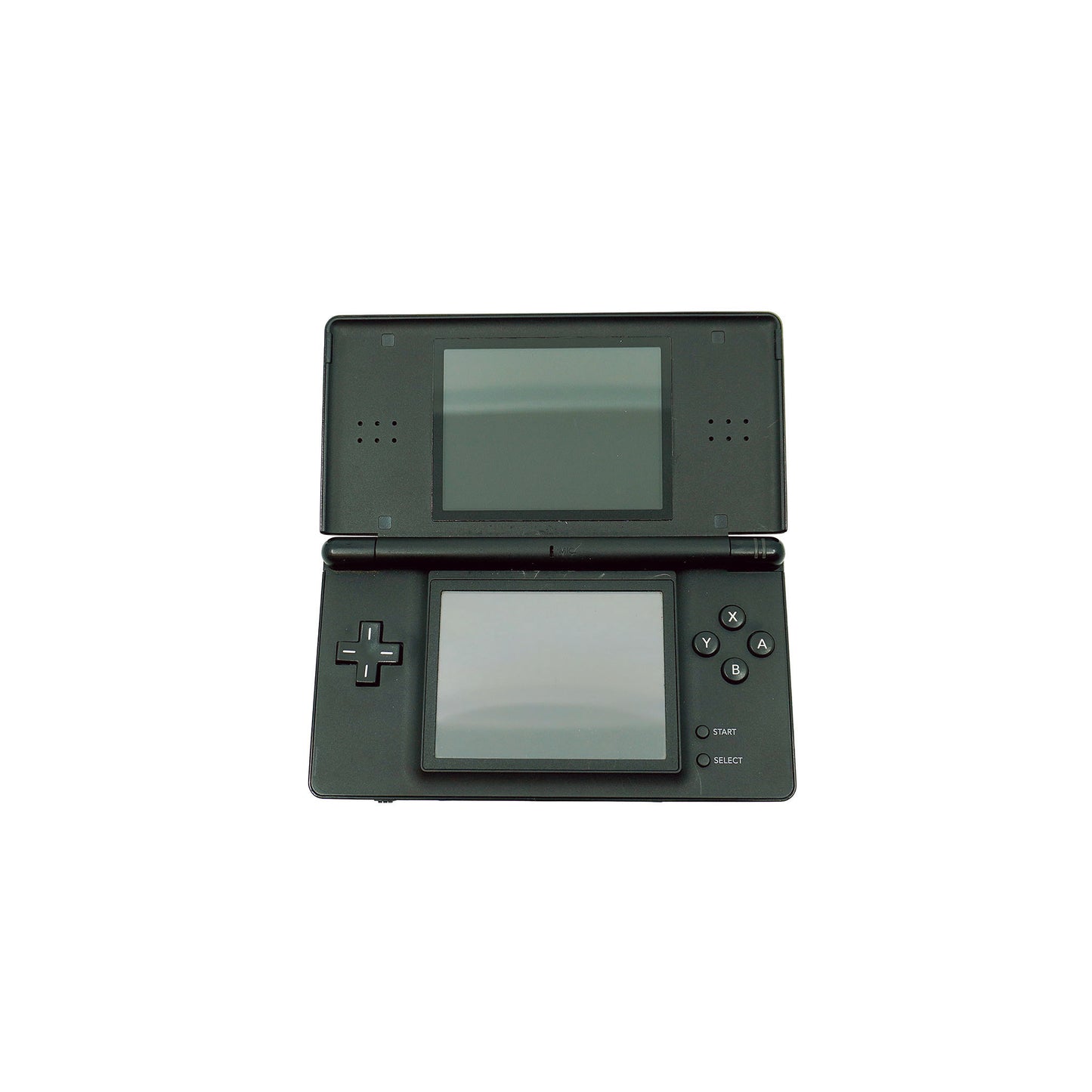 Nintendo DS Lite Konsole in Schwarz in gebrauchtem Zustand - Vorderansicht geöffnet