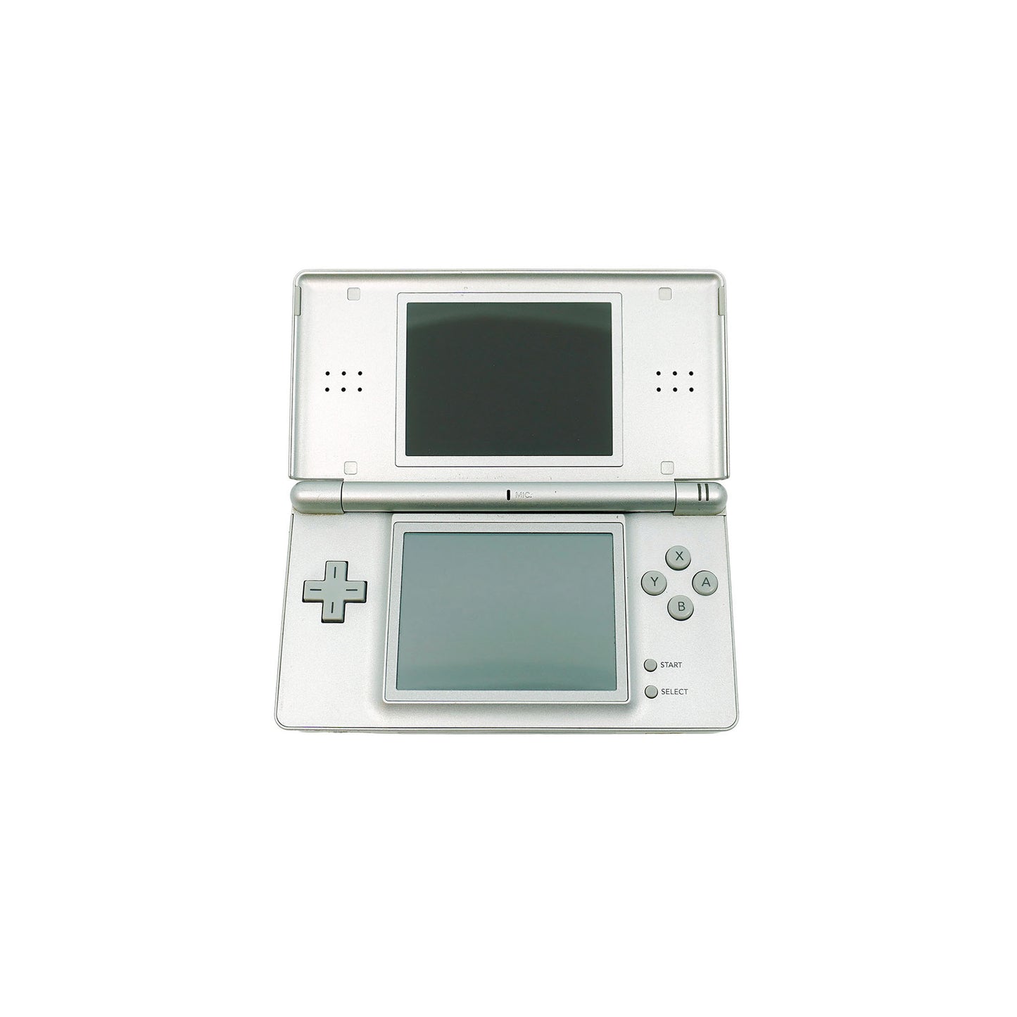 Nintendo DS Lite Konsole in Silber in gebrauchtem Zustand - Vorderansicht geöffnet