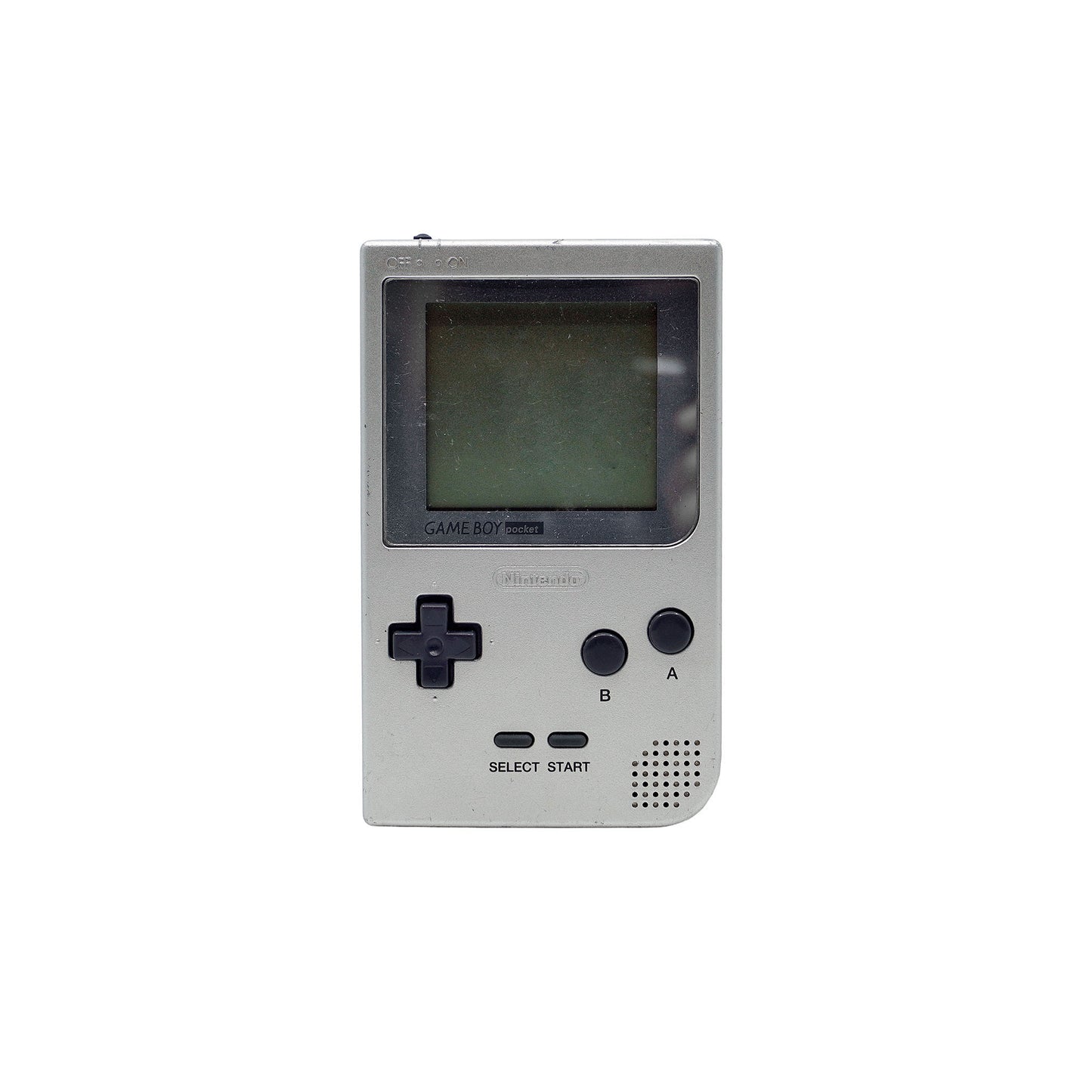 Nintendo Game Boy Pocket Konsole in gebrauchtem Zustand in Silber - Vorderseite