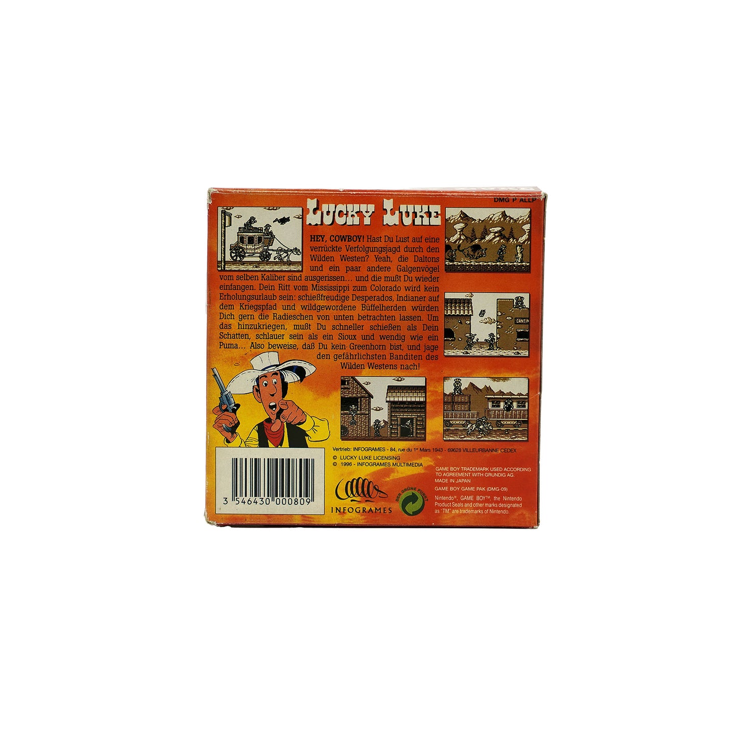 Lucky Luke Spiel für Game Boy in Originalverpackung - Rückseite