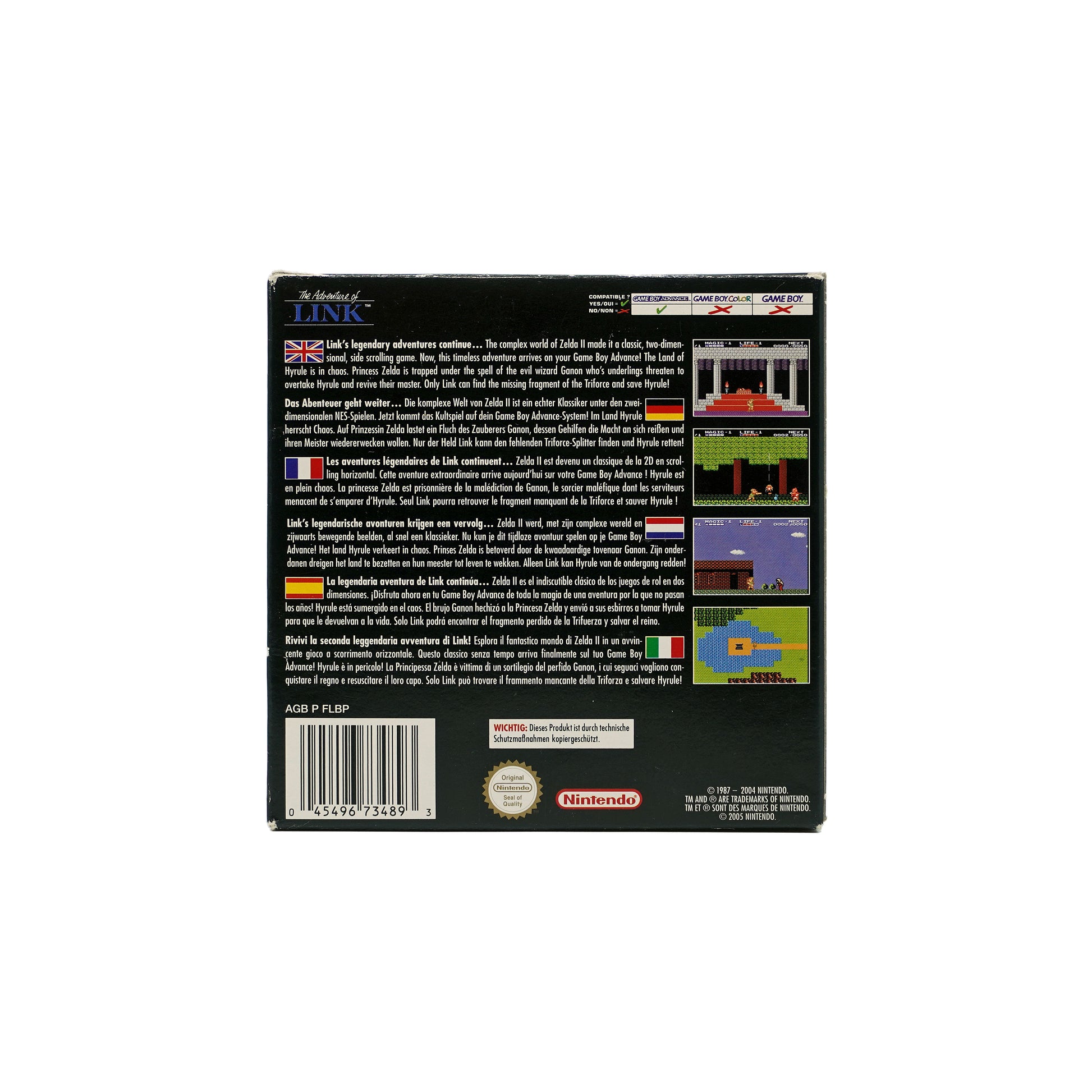 NES Classics: Zelda II: The Adventure of Link Game Boy Advance in Originalverpackung - Rückseite