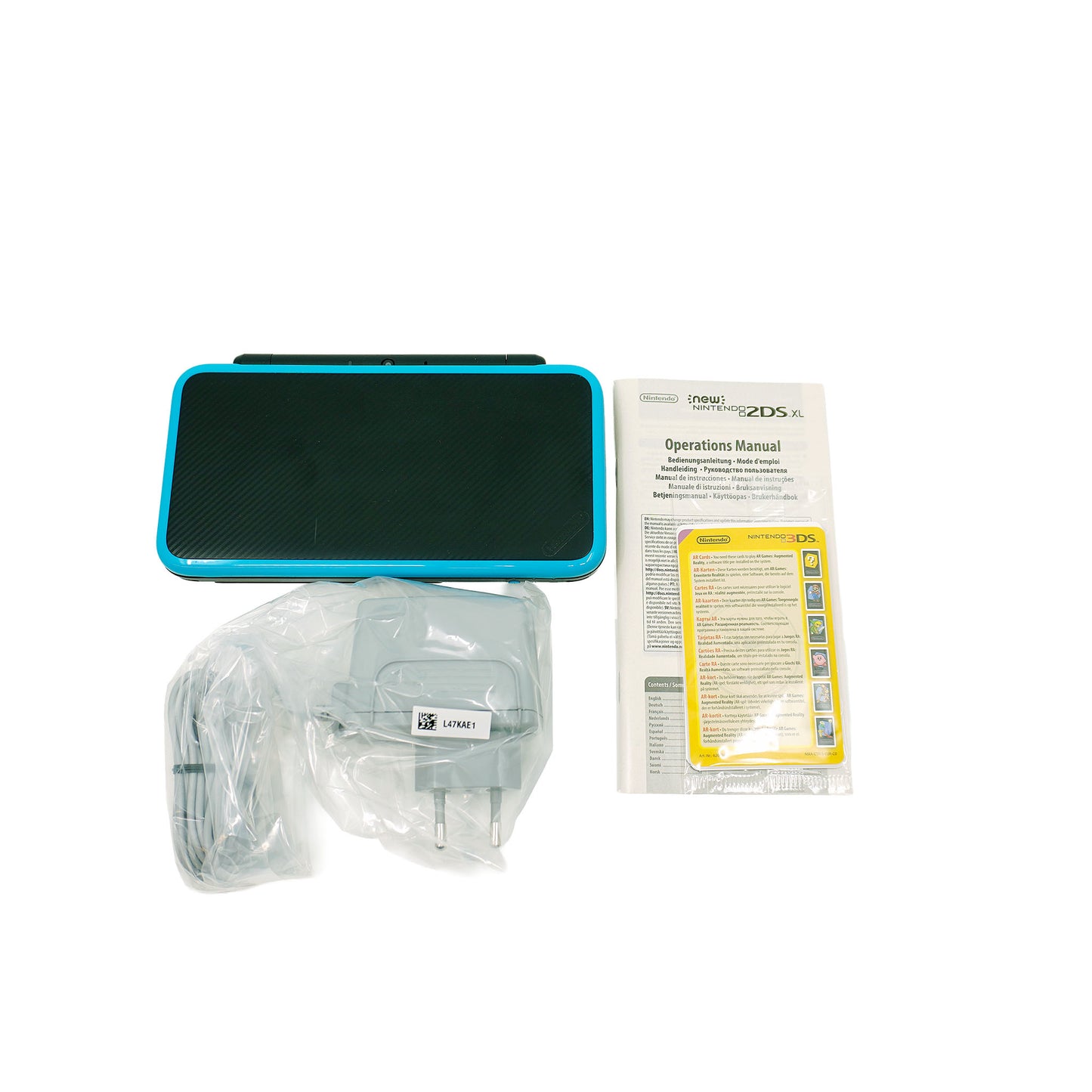 New Nintendo 2DS XL Konsole Black + Turquoise mit Netzteil und Anleitung - Draufsicht