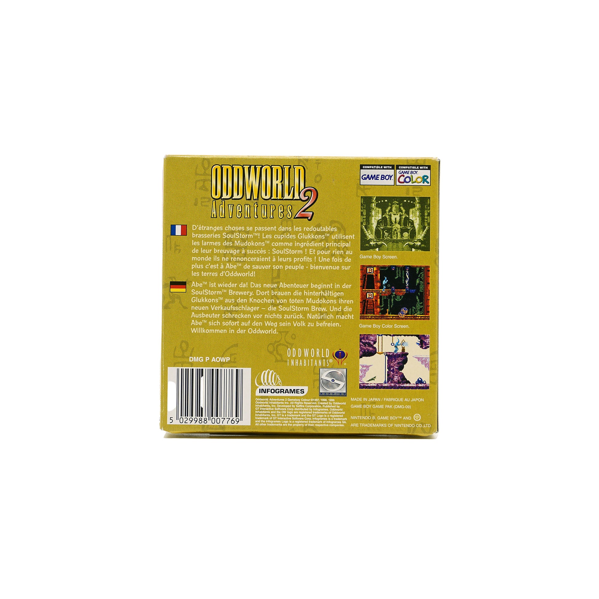 Oddworld Adventures 2 Spiel für Game Boy Color in Originalverpackung - Rückseite