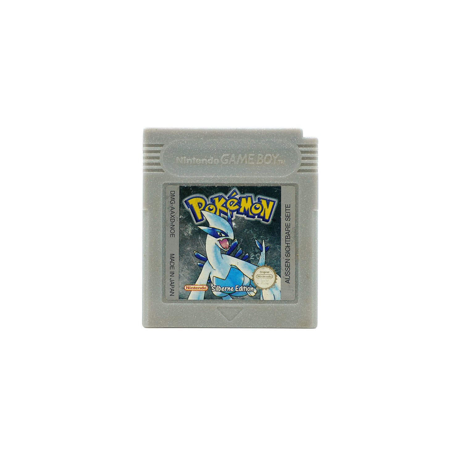 Pokémon Silber Spiel für Game Boy Color in glitzerndem, silbernen Gehäuse - Vorderseite