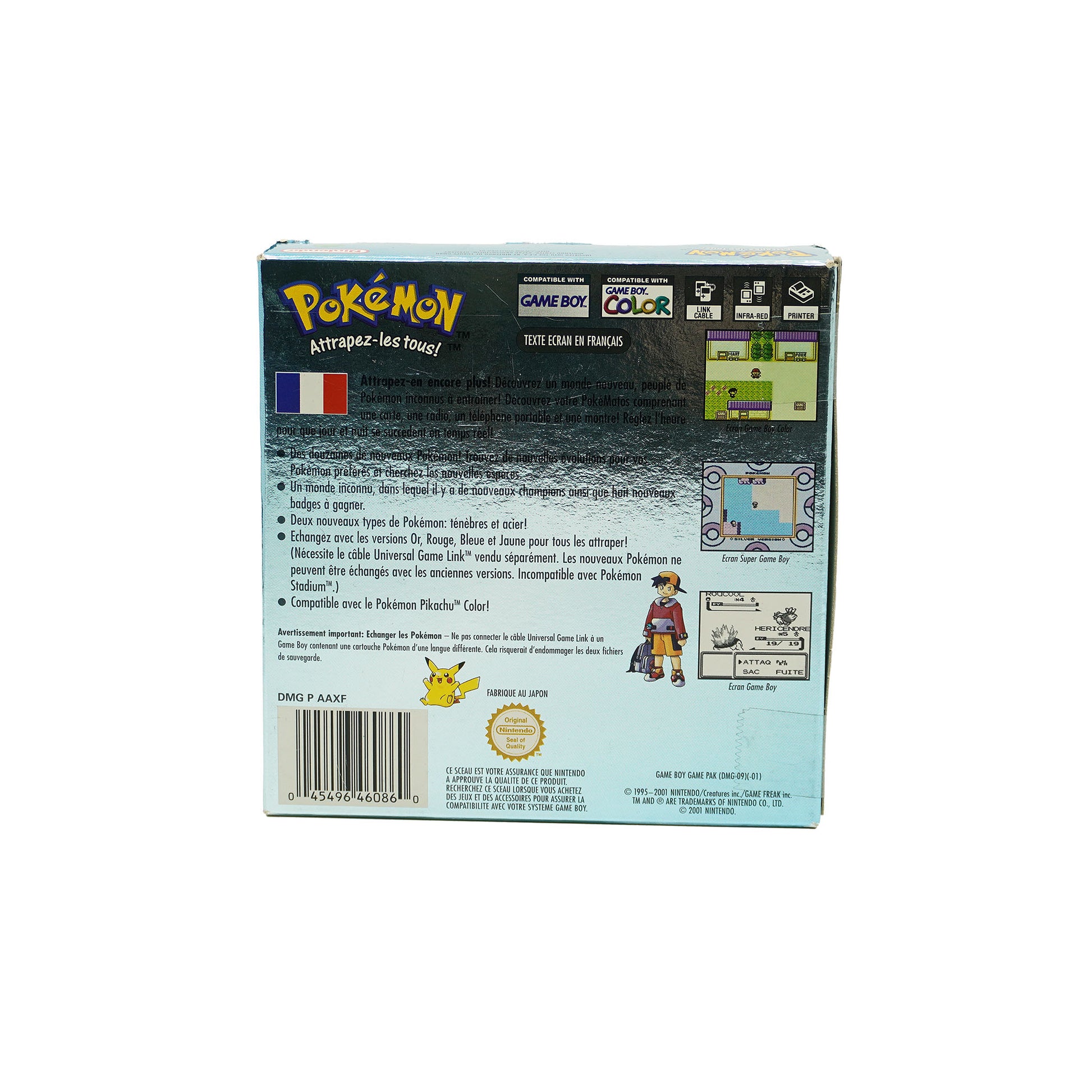 Pokémon Silber Spiel für Game Boy Color in Originalverpackung auf Französisch - Rückseite