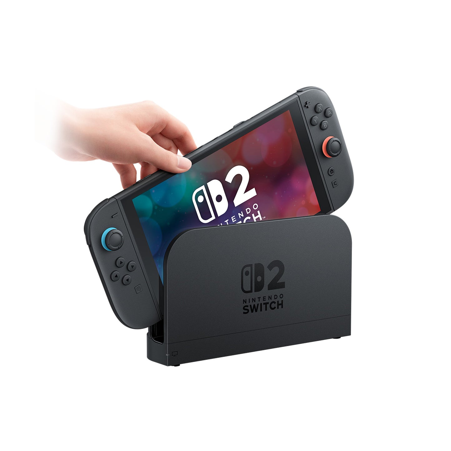 Nintendo Switch 2 wird in die Dockingstation eingesetzt - Detailansicht