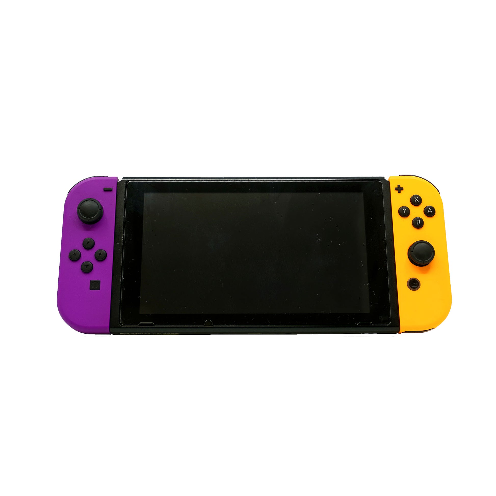 Switch Konsole mit lila- und orange-farbenen Joy-Cons